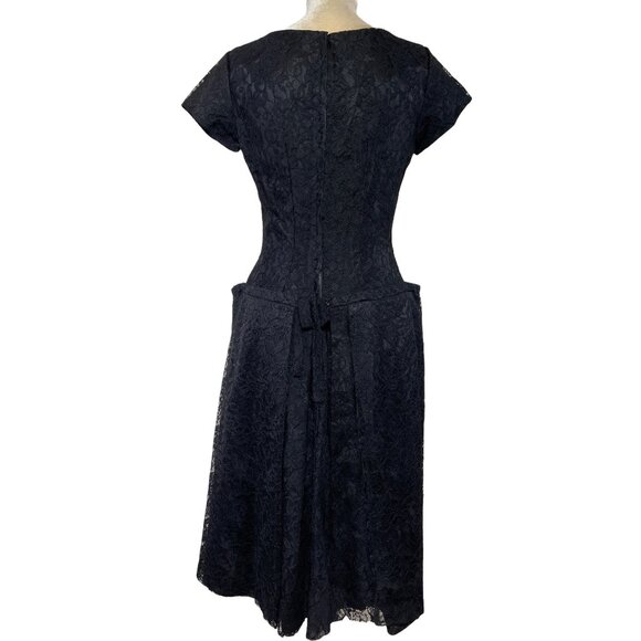 RSPOCKETS!!! 50s Vintage Ferman O'Grady Black Lace Cap Sleeve Party Dress Sz Med - Picture 2 of 5